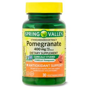 Spring Valley Standardized Extract Pomegranate Antioxidant Support Dietary Supplement Vegetarian Capsules, 400 mg, 30 Count