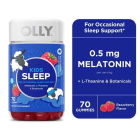 OLLY Kids Sleep Gummy, 0.5mg Melatonin, Raspberry, 70 Count