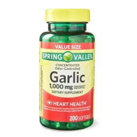 Spring Valley Odor-Controlled Garlic Softgels Dietary Supplement;  1000 mg;  200 Count