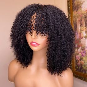 Kinky Curly Human Hair Wigs With Bangs (Option: 180Density-10inch)