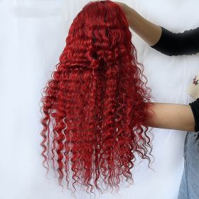 Red Deep Wave Human Hair Wig Real Headgear (Option: Tshaped head cover150-32inch)