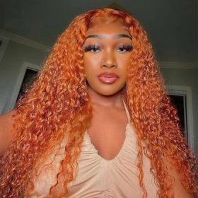 Front Lace Small Curly Orange Curly Hair Chemical Fiber Fake Head Cover (Option: Orange-26nches)