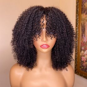 Kinky Curly Human Hair Wigs With Bangs (Option: 150Density-24inch)