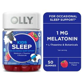 OLLY Kids Sleep Gummy Supplement, 0.5 Melatonin, L Theanine, Raspberry, 50 Count (Brand: OLLY)