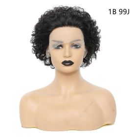 Women's Fashion Front Lace African Small Curly Wig (Option: 1B 99J-8inch)