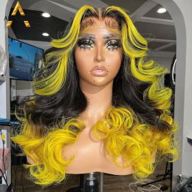 Gradient Orange Yellow Blue And Green Real Hair Headgear (Option: Yellow-28inch)