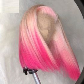 Gradient Front Lace Semi-machine-made High-quality Human Hair (Option: Pink-13X4-30inch)